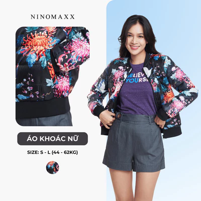 Áo Khoác Bomber Nữ Chần Gòn In Họa Tiết NINOMAXX 1805115