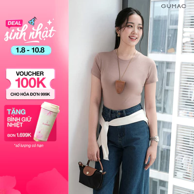 Áo Thun Nữ GUMAC Cổ Tròn Tay Ngắn Phom Slim Ôm Nhẹ Chất Thun Mịn Co Giãn Nhiều Tôn Dáng LATF0912