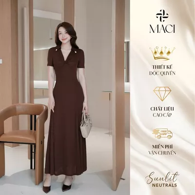 Váy Thun Tằm Xoắn Ngực Màu Nâu Chocolate MACI MCVVANA0297 Thời Trang Nữ Thiết Kế Độc Quyền