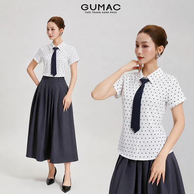 Áo Sơ Mi Nữ Gmorning - GUMAC Form Suông Tay Ngắn Kèm Cà Vạt Rời Lai Bầu Nhẹ Trẻ Trung Hiện Đại YAG05010