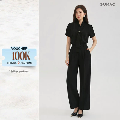 [NHẬP MÃ AFFTHAG GIẢM 99K] Quần Ống Rộng Nữ 98cm GUMAC Quần Tây Công Sở Lưng Cao Chiết Ly Vải Chéo Thái Cạp Cao LQF0906