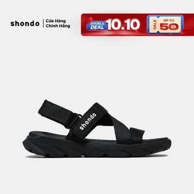Giày Sandals Nam Nữ Unisex Êm Chân Shondo F6 Sport Đen Full F6S301
