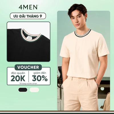 Áo Thun 4MEN Signature Stripe Form Regular AT196 Cổ Tròn, Màu Basic Dễ Phối Đồ