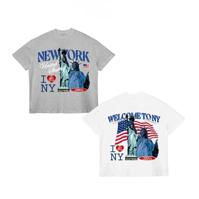 TheGlam CHÍNH HÃNG - Áo Thun Màu Trắng/Xám tiêu "NEW YORK" UNISEX Form Boxy - TS04-13.14
