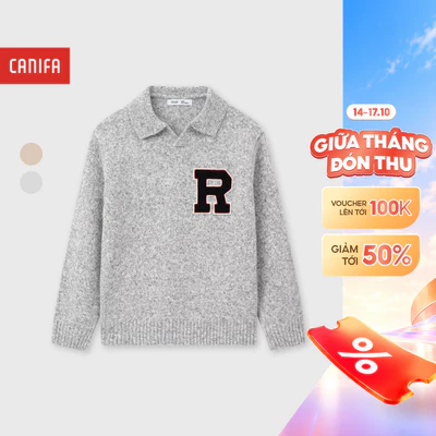 Áo len polo bé trai CANIFA dài tay cổ bẻ dáng suông 2TE25W007