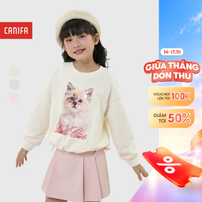 Áo nỉ bé gái có hình in CANIFA cổ tròn dài tay in họa tiết 1TW25W002