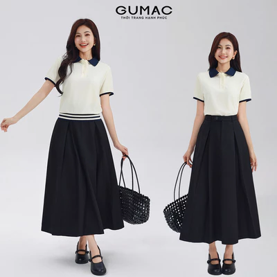 Chân Váy Midi Nữ Gmorning - GUMAC Kiểu Xếp Ly Công Sở Có Túi Dáng Dài Thanh Lịch YVF10073