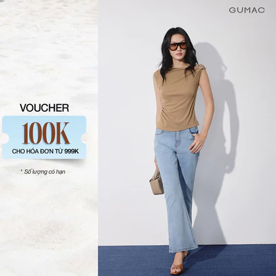 Quần Jeans Nữ GUMAC Form Ôm Ống Loe Nút Logo Gumac Túi Hàm Ếch Tôn Dáng Túi Sau Thanh Lịch LQJG07091