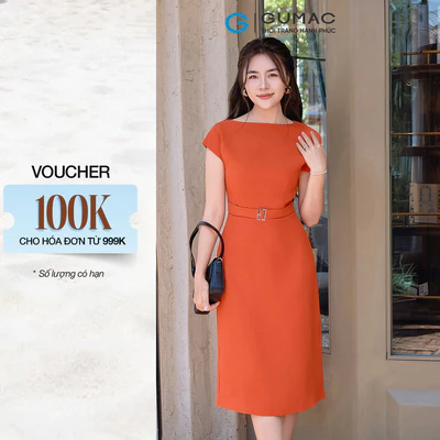 Đầm nữ dáng suông GUMAC tay ngắn cổ lệch eo có bản thắt lưng đính kèm DF12083