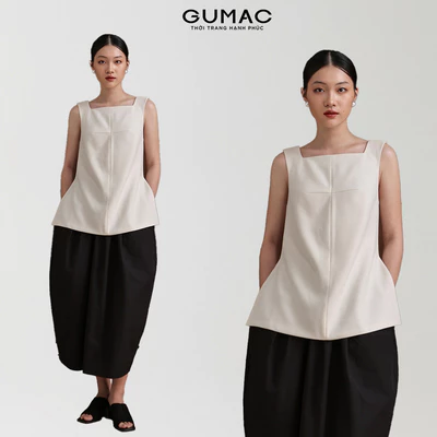 [ALEEVA x GUMAC] Áo Sơ Mi Kiểu Không Tay Form Suông Có Nhấn Eo Nhẹ - EAG01057 (Sleeveless side-slit blouse)
