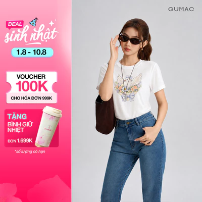Áo Thun Nữ Gmorning - GUMAC Form Regular Cổ Tròn Tay Ngắn In Hình Thời Trang Dễ Phối YATG07007
