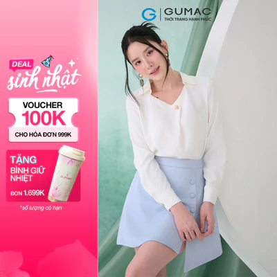 Áo Kiểu Nữ GUMAC Form Suông Tay Dài Măng Set Cổ Vuông Lá Cổ Sơ Mi Lụa Ý Mềm Tiểu Thư AF07028