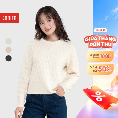 Áo len nữ CANIFA dài tay cổ tròn chất liệu mềm mịn 6TE25C001
