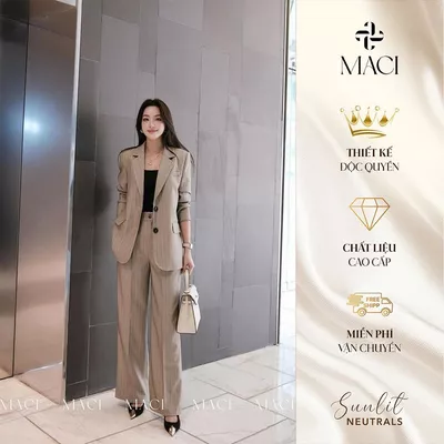 Quần Tây Vera Ống Suông Sọc Xương Cá MACI MCQQABE0016 Thời Trang Nữ Thiết Kế Độc Quyền