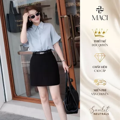 Chân Váy Ngắn Dáng A Basic Màu Đen Chất Chéo Hàn MACI MCVCVDE0353 Thời Trang Nữ Thiết Kế Độc Quyền