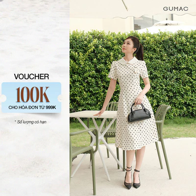 Đầm Nữ GUMAC Form A Cổ Lá Sen Eo Tôn Dáng Có Túi Sườn Tiện Lợi Đính Hoa 3D Thanh Lịch LDG07082