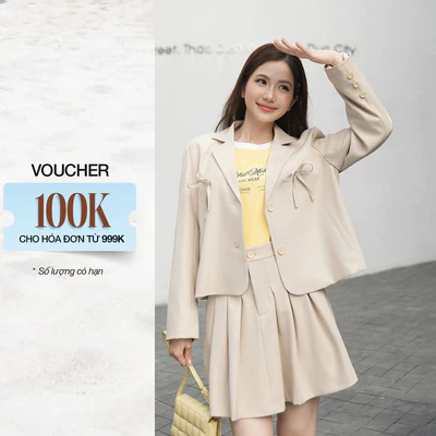 Set lẻ Áo blazer thắt nơ YOWG01043 - Chân váy nữ Gmorning - GUMAC form A xòe xếp ly YVF11043