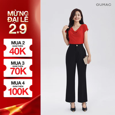 [Size S - XXL] Quần Tây Nữ Ống Loe GUMAC Chiều Dài 93cm Quần Có Ủi Li Đính Nút Vàng LQG0413