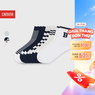 Combo 5 đôi tất trẻ em CANIFA cổ thấp co giãn thấm hút tốt 3AX25A002