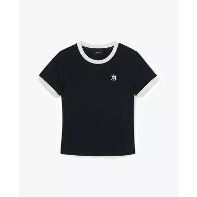 MLB - Áo thun nữ cổ tròn tay ngắn Basic Small Logo Ringer_3FTSB0263-50BKS
