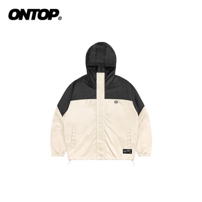 Áo khoác dù nữ 2 lớp chống nắng ONTOP có mũ màu be phối đen Mountain Parka Jacket | O-AK13-B