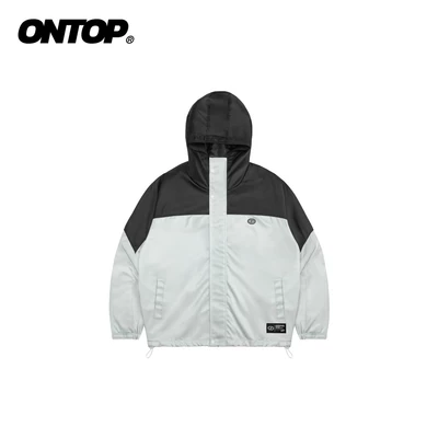 Áo khoác màu xám phối đen vải dù ONTOP có mũ chống nắng kèm túi trong tiện lợi Mountain Parka Jacket | O-AK13-X