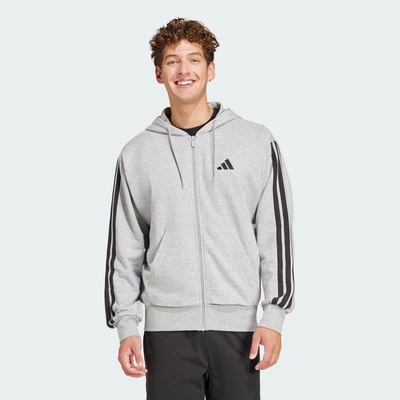 adidas Phong cách sống Áo Hoodie Khóa Kéo Vải Thun Da Cá 3 Sọc Essentials Nam Xám JE6338