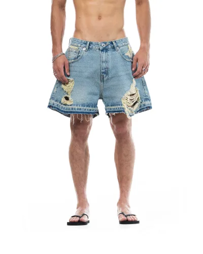 SS26 RIPPED DENIM SHORTS - BLUE