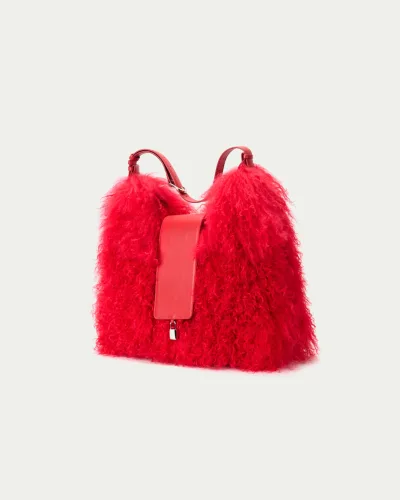 Peach Fuzz Shag Hobo Lock Bag