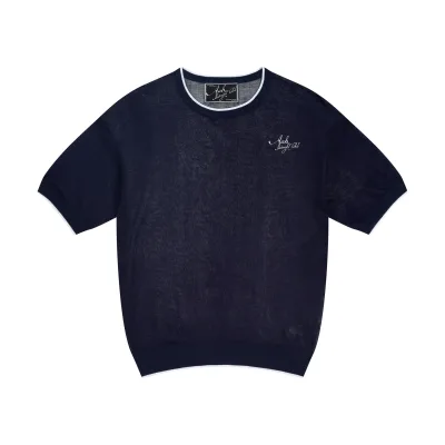 Midnight Blue Sheer Short-Sleeve Knit