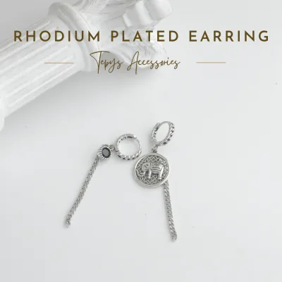 Bông Tai Đá Đen Phối Charm Elephant Xi Mạ