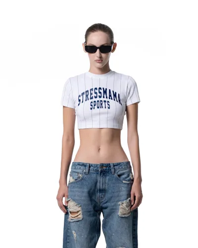 SSMA SPORTS STRIPED CROP T-SHIRT - WHITE
