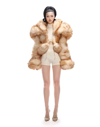 CAT CROPPED FAUX FUR JACKET