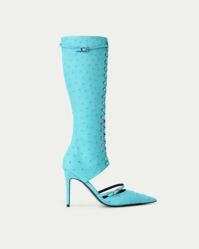 Ostrich Leather Lace-up Boot Heels