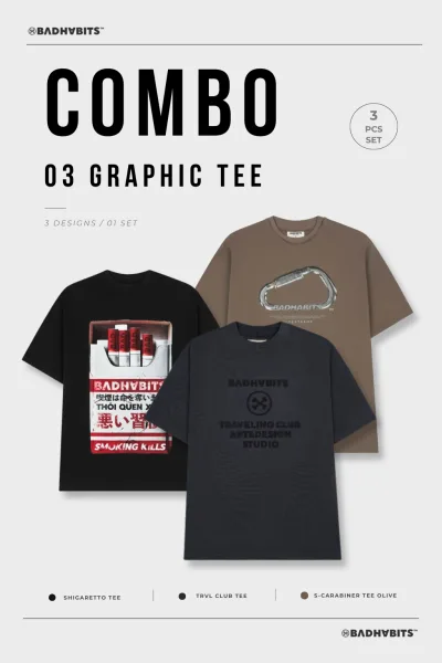 [COMBO 3 ÁO - SIZE S] ÁO THUN CARABINER / TRVL / SHIGARETTO