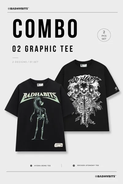 [COMBO 2 ÁO - SIZE XS] ÁO THUN HYDRA BONE TEE / BLACK ROCKER ATONOMY TEE