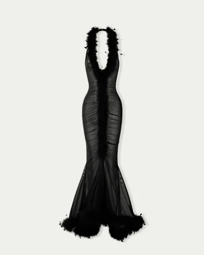 Featherfall Halter Mesh Dress