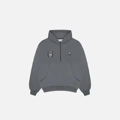BOXY HALFZIP HOODIE - CEMENT