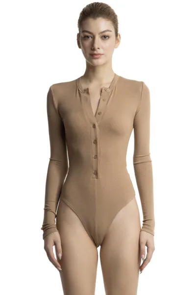 HENLEY BODYSUIT - DARK TAN
