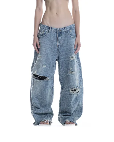 SSMA DISTRESSED RAW HEM JEANS - BLUE