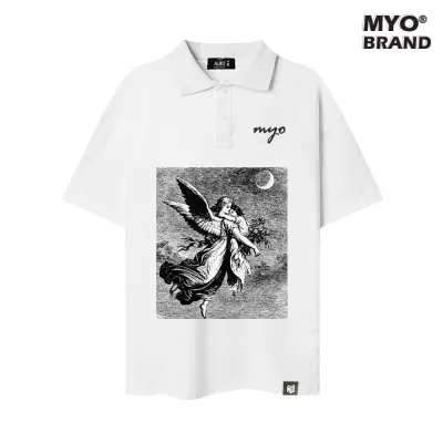Áo Polo Tay Lỡ Cao Cấp MYO Vải Cotton In Hình Angel With Child