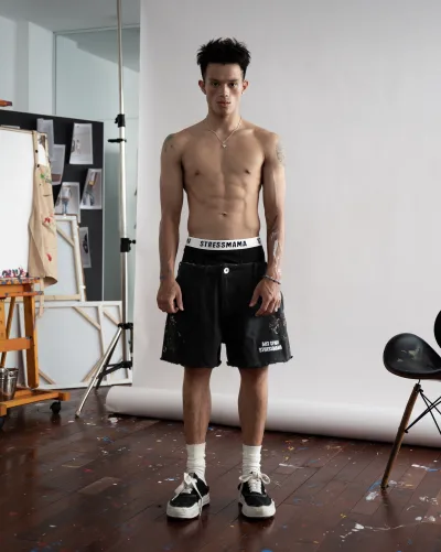 SSMA SPLATTER KHAKI SHORTS - BLACK
