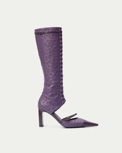 Ostrich Pullup Lace-up Boot Heels