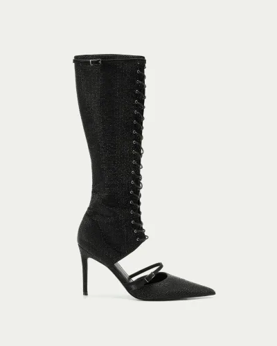 Ostrich Twinkling Lace-up Boot Heels