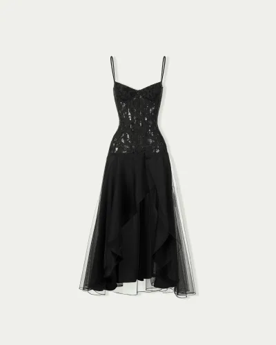 Clavicle Lace Corset Midi Dress