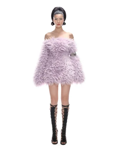 PASTEL VIOLET BARDOT FAUX FUR DRESS