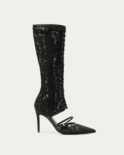 Ostrich Dentelle Lace-up Boot Heels