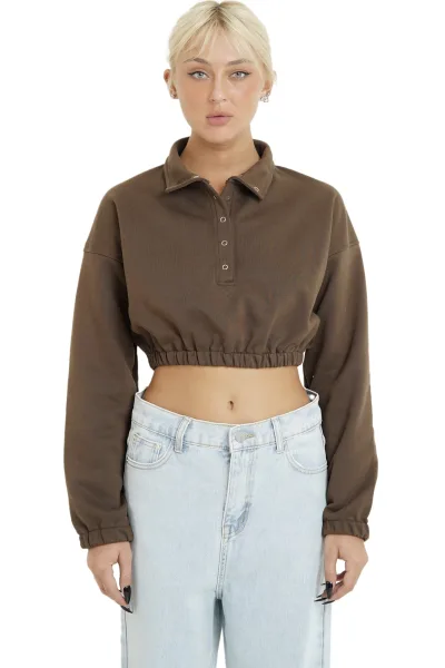 CROPPED SWEATSHIRT - BROWN
