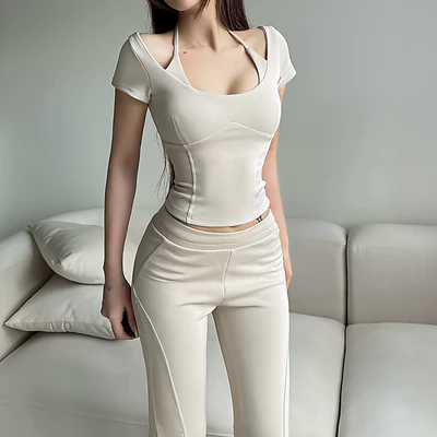 Áo Thun Croptop Tay Ngắn Thắt Dây Cổ FFCLUB - PASTRY