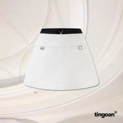 TINGOAN® - Chân váy tweed trắng cạp lửng xẻ V cạp SUPER STAR TWEED SKIRT/WH